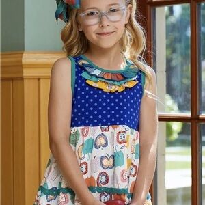 Colorful Sleeveless Dress with Polka Dots and Fruit Print